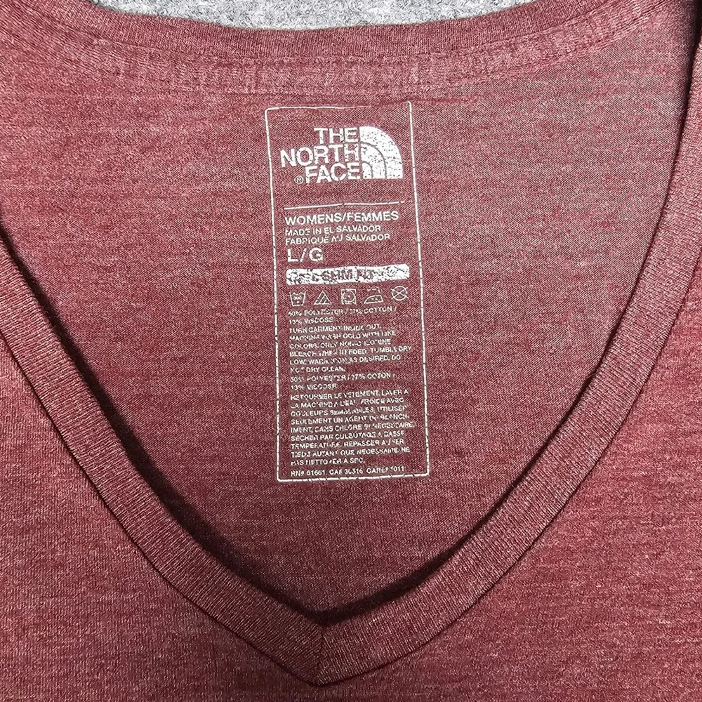 The North Face T-Shirt Womens L Red Take A Hike Graphic V-Neck Outdoor Gorpcore
